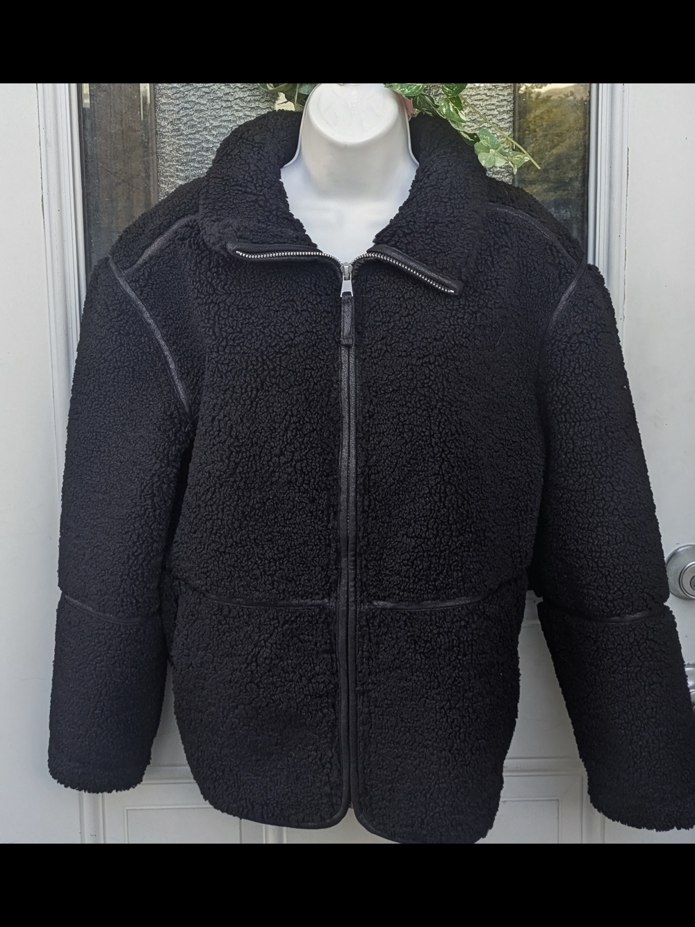 Black Sherpa Zip-Front  Jacket